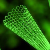 Neongrüne Gitter einer Nano Tube schwimmen in einem dunklen Raum